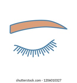 Straight eyebrow shape color icon. Flat eyebrows. Brows shaping by tattooing. Closed woman eye. Isolated vector illustration