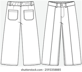 STRAIGHT FIT DENIM JEANS WITH FRONT PIN TUCKS DETAIL DESIGNED FOR KID GIRLS TWEENS AND TODDLER GIRLS IN VECTOR FILE