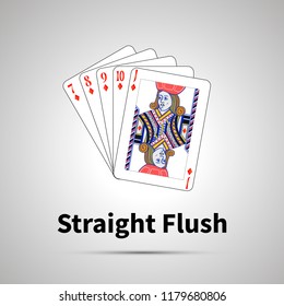Straight Flush poker combination with shadow on gray