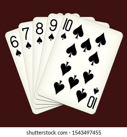 Straight Flush of Spades from Six to Ten - playing cards vector illustration