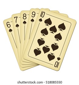 Straight Flush of Spades from Six to Ten - vintage playing cards vector illustration