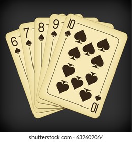 Straight Flush of Spades from Six to Ten - vintage playing cards vector illustration