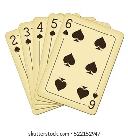 Straight Flush of Spades from Two to Six - vintage playing cards vector illustration