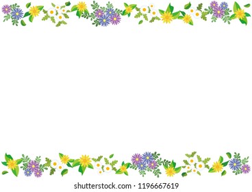 straight frame of flowers (African-daisy and Gold-medallion-flower and Mini-marguerite)