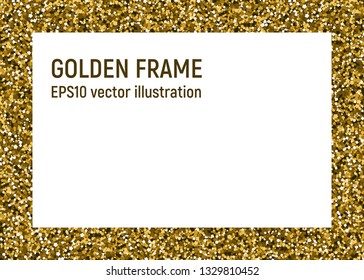 Straight golden frame. Bright spangle. Vector illustration. Invitation card
