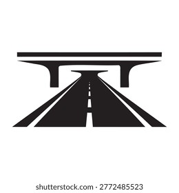 Straight Highway Passing Under Modern Flat Bridge Overpass Icon Vector