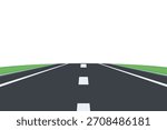 Straight Highway Road with Perspective, Vector Illustration. Flat Cartoon Asphalt Road with White Lines. Empty Highway Landscape Background. Transportation, Travel Road Template