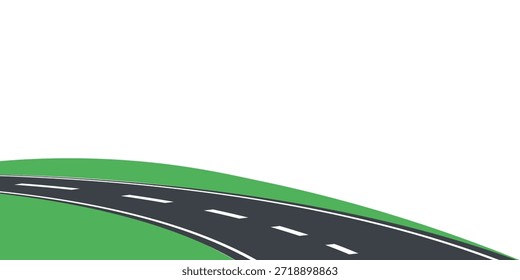 Straight Highway Road with Perspective, Vector Illustration. Flat Cartoon Asphalt Road with White Lines. Empty Highway Landscape Background. Transportation, Travel Road Template