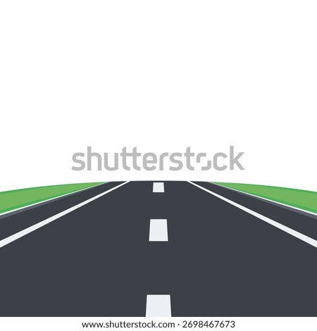 Straight Highway Road with Perspective, Vector Illustration. Flat Cartoon Asphalt Road with White Lines. Empty Highway Landscape Background. Transportation, Travel Road Template