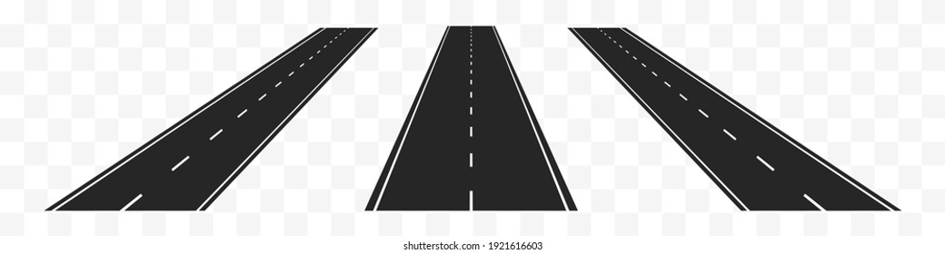 Straight Highways. Black Coil Line Asphalt With White Dotted Line Going In Right Direction Difficulties Of Life Path With Constantly Changing Events Vector Priorities.