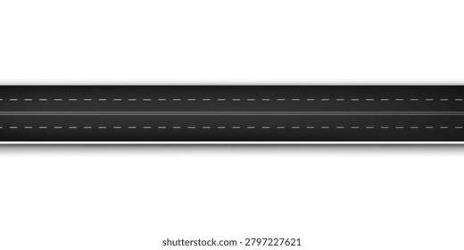 Straight Horizontal Road Highway Vector Element with Asphalt Texture and Lane Markings