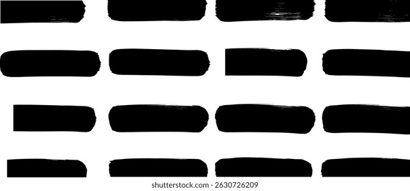 Straight ink vector lines megapack. Black handdrawn brushstroke text boxes.