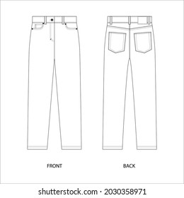 Straight Jeans Vector Template. Mom Jeans, Vector. High Waist Jeans Template. Vector Illustration Of Jeans Isolated.