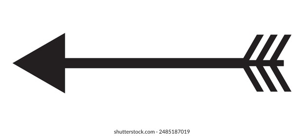 Straight left pointing long arrow, left thin line, black cursor, horizontal element, thick pointer vector icon isolated on white background. Simple illustration.