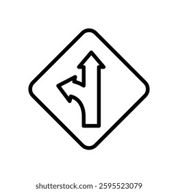 straight and left turn road sign icon line vector design with trendy style