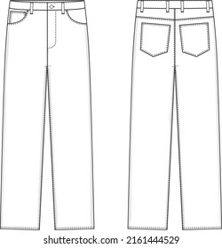 Straight Leg Jeans Flat Technical Drawing Stock Vector (Royalty Free ...