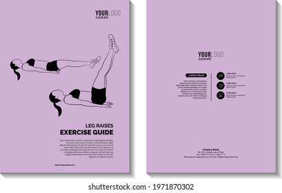 Straight Leg Raise , Illustrated Exercise Guide, Outline Concept, Sport Clipart, Book Cover Design Vector Template In A4 Size. Annual Report. 