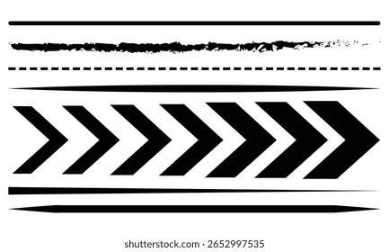 Ligne droite, trait pointillé droit, ligne grunge, illustration vectorielle de symbole de flèche dynamique, symbole de flèche jaune parfait, bordure de ligne d'Image vectorielle. Lignes, bordures, traits de crayon soulignés, 