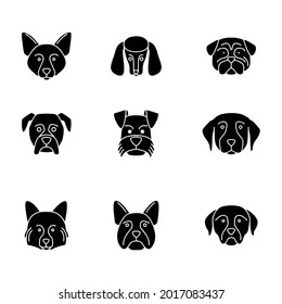 Straight Line Icon Set Dog, Great Dane, Akita, Pit Bull, Shepherd, Golden Retriever, Siberian Husky, Labrador, Rottweiler, Doberman. Editable Stroke Vector.