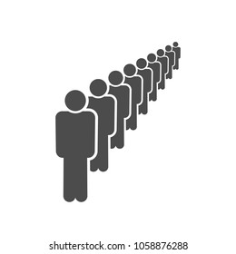 A straight line of people, an icon of a man in the ranks, an isolated simple pictogram, a group of human figures.