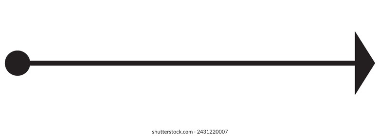 Straight line with point on start and arrow on finish. Symbol of direction, aim, target, path, easy challenge, fast way, ideal plan isolated on white background. Vector graphic illustration