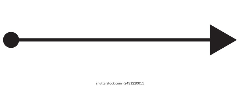 Straight line with point on start and arrow on finish. Symbol of direction, aim, target, path, easy challenge, fast way, ideal plan isolated on white background. Vector graphic illustration