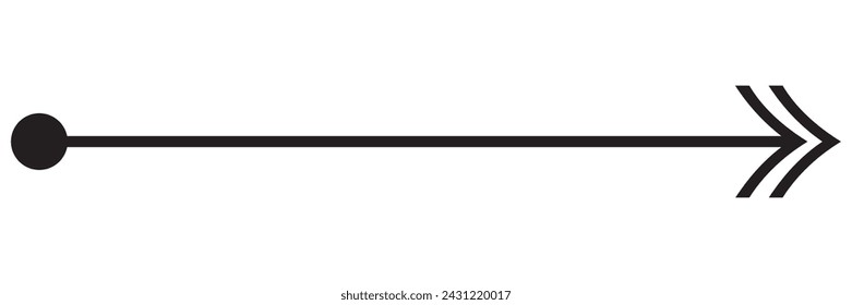 Línea recta con punto en el inicio y flecha en el final. Símbolo de dirección, objetivo, objetivo, camino, desafío fácil, vía rápida, plan ideal aislado sobre fondo blanco. Ilustración gráfica vectorial