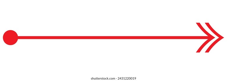 Línea recta con punto en el inicio y flecha en el final. Símbolo de dirección, objetivo, objetivo, camino, desafío fácil, vía rápida, plan ideal aislado sobre fondo blanco. Ilustración gráfica vectorial