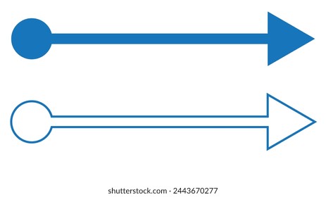 Straight line with point on start and arrow on finish. Symbol of direction, aim, target, path, easy challenge, fast way, ideal plan isolated on white background. Vector graphic illustration