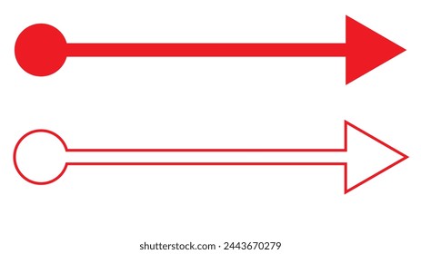 Straight line with point on start and arrow on finish. Symbol of direction, aim, target, path, easy challenge, fast way, ideal plan isolated on white background. Vector graphic illustration