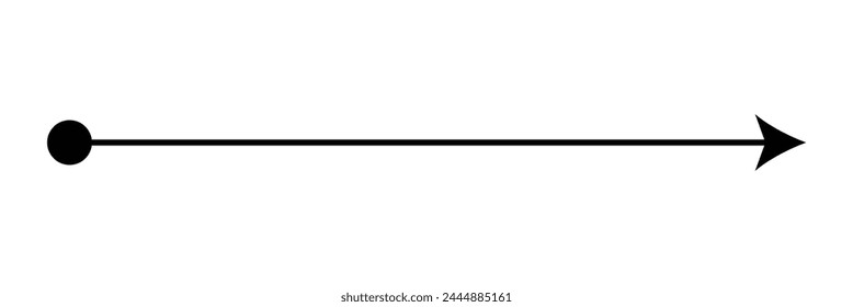 Straight line with point on start and arrow on finish. Symbol of direction, aim, target, path, easy challenge, fast way, ideal plan isolated on white background. Vector illustration. EPS file 81.