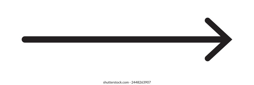 Straight line with point on start and arrow on finish. Symbol of direction, aim, target, path, easy challenge, fast way, ideal plan isolated on white background. Vector graphic illustration