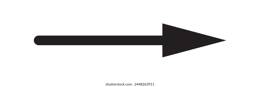 Línea recta con punto en el inicio y flecha en el final. Símbolo de dirección, puntería, objetivo, camino, desafío fácil, vía rápida, Plan ideal aislado sobre fondo blanco. Ilustración gráfica de Vector