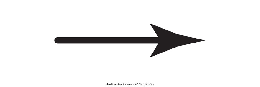 Straight line with point on start and arrow on finish. Symbol of direction, aim, target, path, easy challenge, fast way, ideal plan isolated on white background. Vector graphic illustration