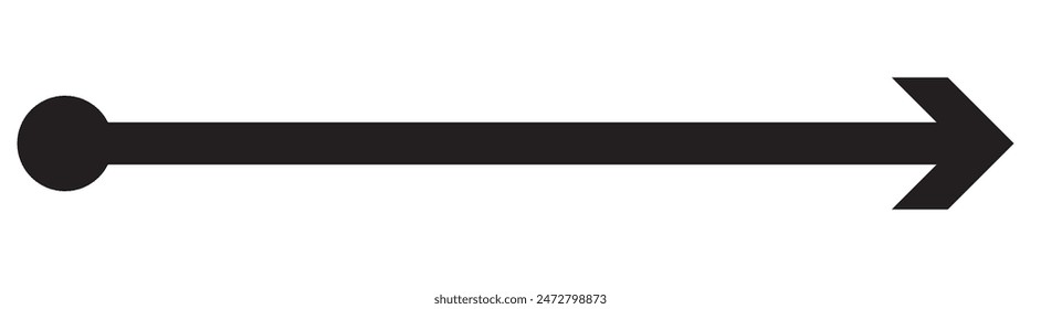 Straight line with point on start and arrow on finish. Symbol of direction, aim, target, path, easy challenge, fast way, ideal plan isolated on white background. Vector graphic illustration