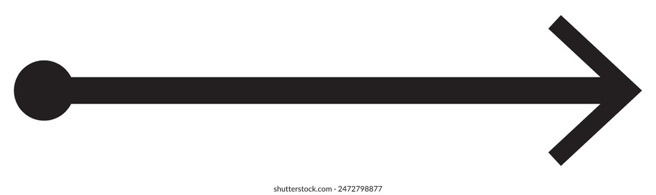 Straight line with point on start and arrow on finish. Symbol of direction, aim, target, path, easy challenge, fast way, ideal plan isolated on white background. Vector graphic illustration