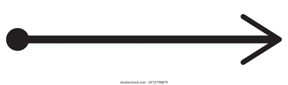 Gerade mit Punkt am Anfang und Pfeil am Ende. Symbol für Richtung, Ziel, Ziel, Weg, leichte Herausforderung, schneller Weg, ideales Paket isoliert auf weißem Hintergrund. grafische Darstellung der Vektorgrafik