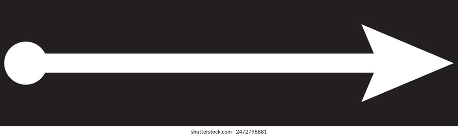 Straight line with point on start and arrow on finish. Symbol of direction, aim, target, path, easy challenge, fast way, ideal plan isolated on white background. Vector graphic illustration