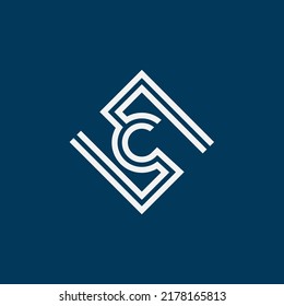 straight line SC or CS logo. linear line logo. square SC or CS logo