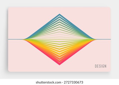 Eine gerade Linie teilt sich in viele Strahlen des Regenbogenspektrums, die sich dann wieder zu einer geraden Linie vereinen. Abspulen von Threads. Schwingsaite. Blattlagen. Illustration für Cover oder Präsentation.