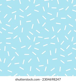 La línea recta roce el fondo. Patrón vectorial sin fisuras del estilo Memphis. Diseño de tela abstracta. Blanco sobre azul.