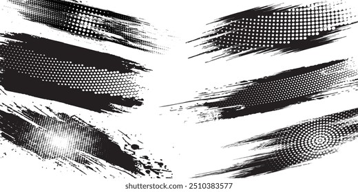 Straight line vector Asian ink brush strokes. Black hand drawn stripes, smears. Chinese, Japanese or Korean calligraphy brushstrokes set