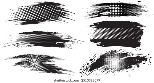 Straight line vector Asian ink brush strokes. Black hand drawn stripes, smears. Chinese, Japanese or Korean calligraphy brushstrokes set