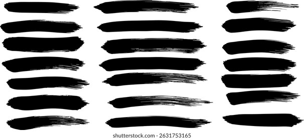 Straight line vector Asian ink brush strokes. Black hand drawn stripes, smears