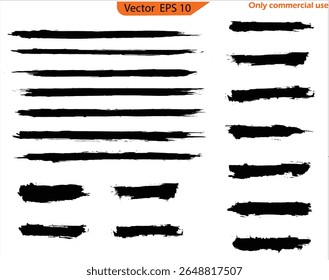 Straight Line Vector Asian Ink Brush Strokes - handgezeichnete schwarze Streifen, Schnipsel, Kalligrafie Pinselstrich Set, raue Grunge Paint Lines