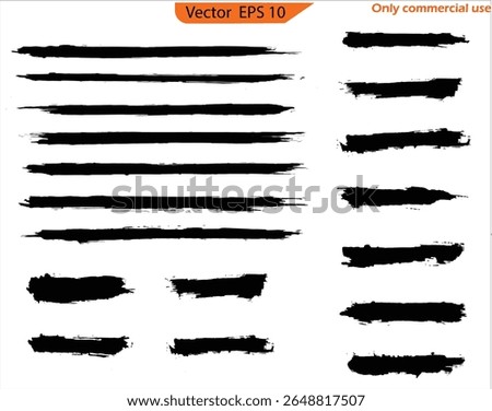 Straight Line Vector Asian Ink Brush Strokes – Hand-Drawn Black Stripes, Smears, Calligraphy Brushstroke Set, Rough Grunge Paint Lines