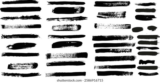 Straight line vector brush strokes. Black hand drawn stripes, smears.e