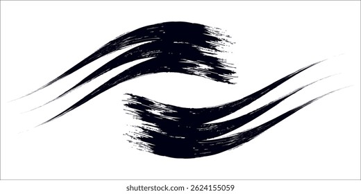 Straight line vector brush strokes. Black hand drawn stripes, smears. Chinese or Japanese calligraphy brushstrokes set. Rough grunge thick paint line texture. vector modern