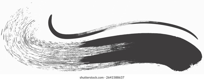 Straight line vector brush strokes. Black hand drawn stripes, smears. Chinese or Japanese calligraphy brushstrokes set. Rough grunge thick paint line texture. Vector sketch rectangle text boxes.eps8
