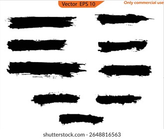 Straight Line Vector Brush Strokes – Hand-Drawn Black Stripes, Grunge Smears, Calligraphy Brushstroke Set, and Sketch Text Boxes